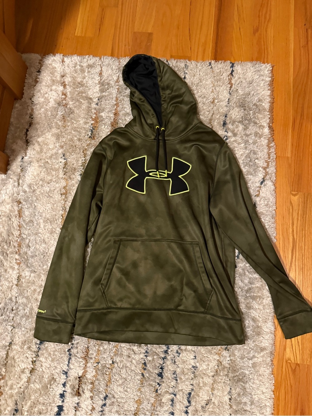 Under Armour Olive Green Hoodie with Neon Yellow Logo